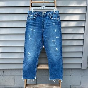 -new- AGOLDE split hem distressed high rise jamie straight jean in lowdown wash